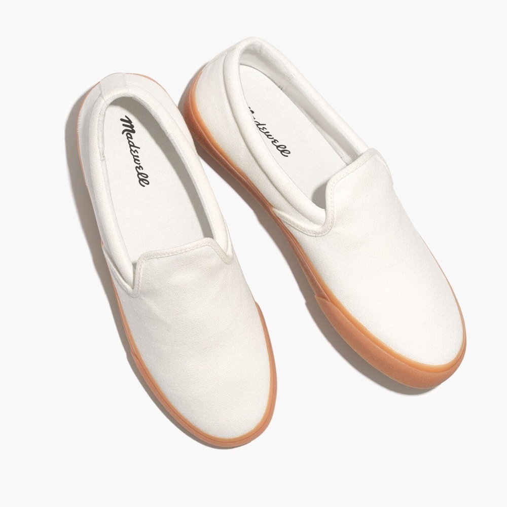 Madewell White Canvas Slip-On Flats with Gum Sole